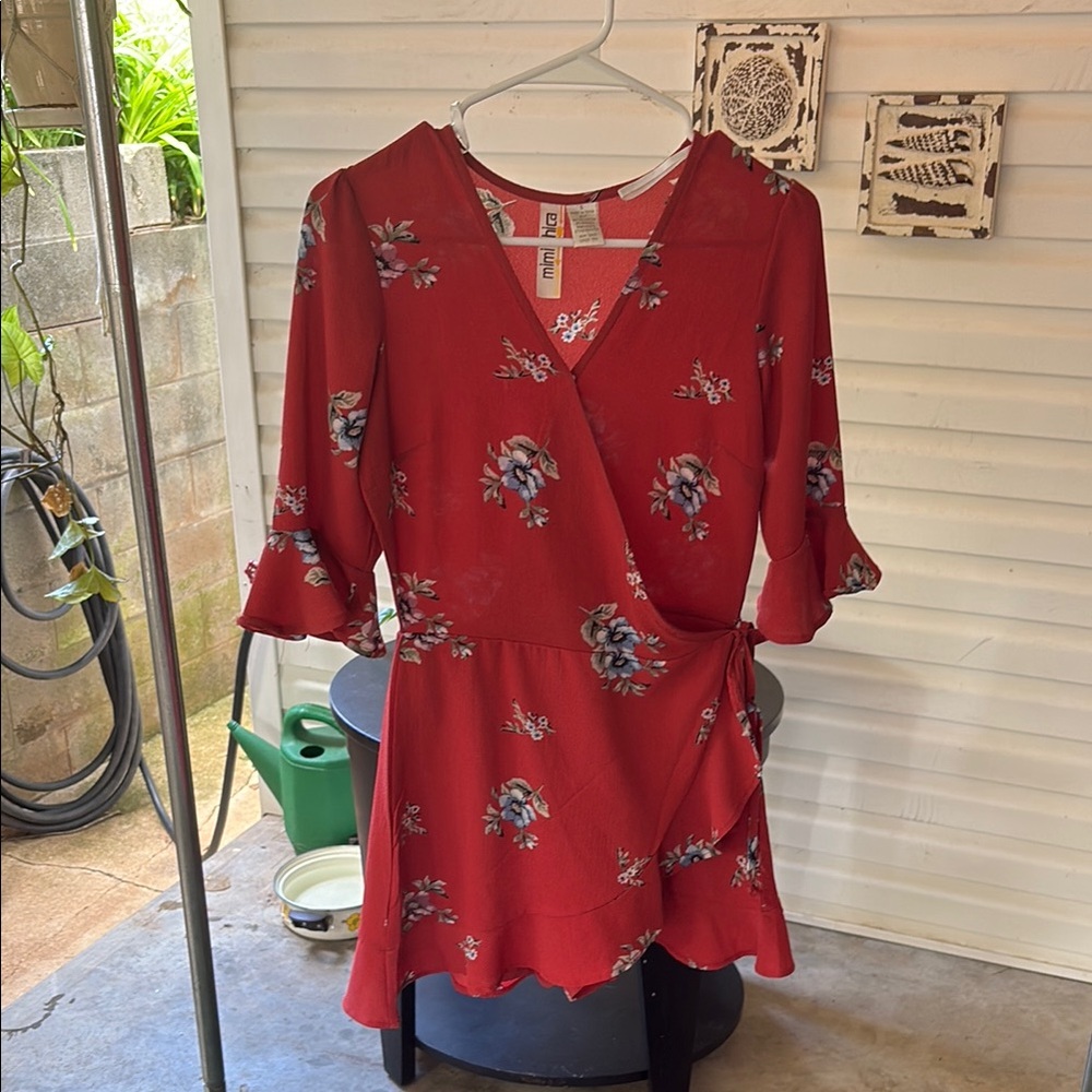 Red Floral Wrap Dress